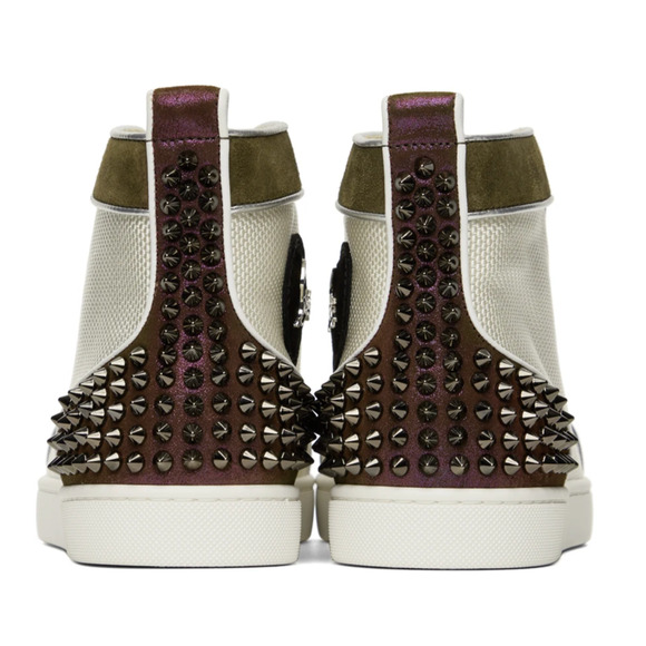 Christian Louboutin Mens Lou Spikes 2 Flat White Green High Top Sneaker 48 15 - Picture 10 of 12
